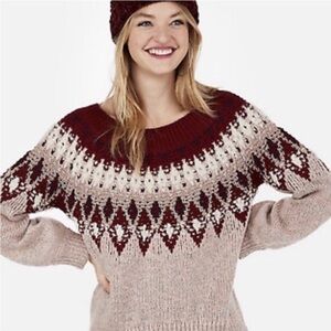 Express Fair Isle Drop Sleeve Mauve Maroon Sweater Medium